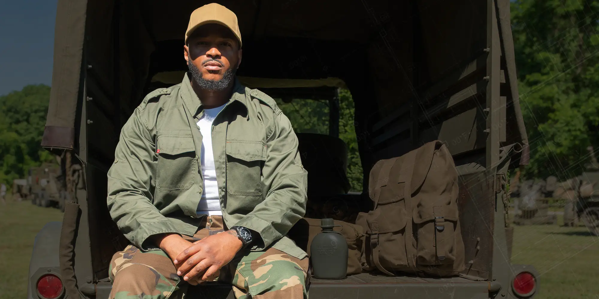 Military Outfit on Old Truck