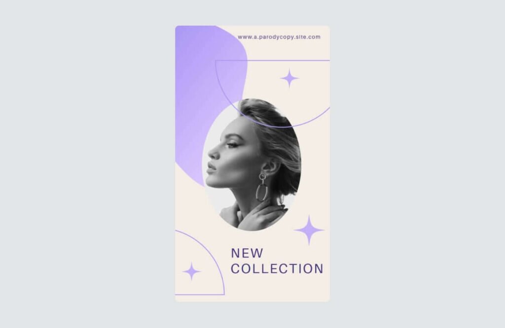 An Instagram Story animation with illustrated elements in purple and a picture of a woman in the middle.