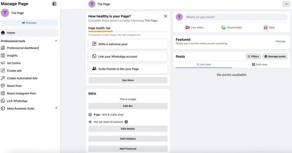 Facebook Business Account - The Page