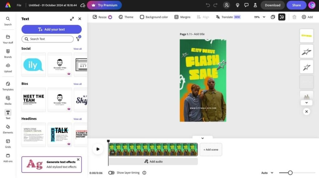 Adobe Express interface screenshot.