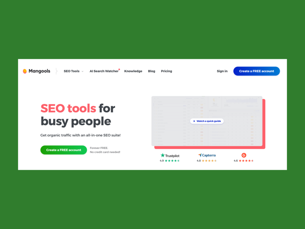 A screenshot of the Mangools landing page.