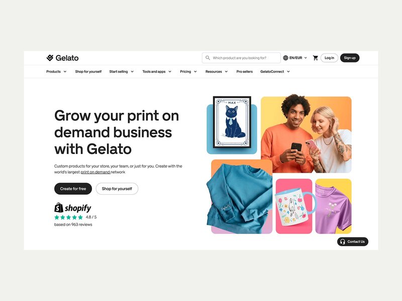 A screenshot of the Gelato landing page.