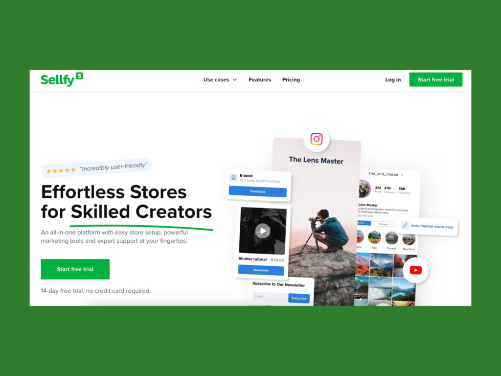 A screenshot of the Sellfy website.