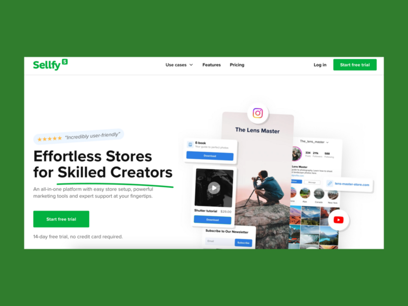 A screenshot of the Sellfy website.