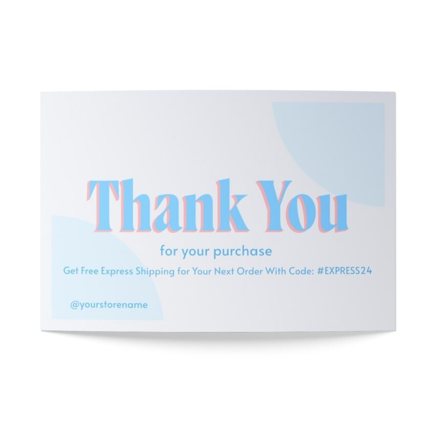 An example of a custom branding insert with a promo code for the customer that offers free express shipping.