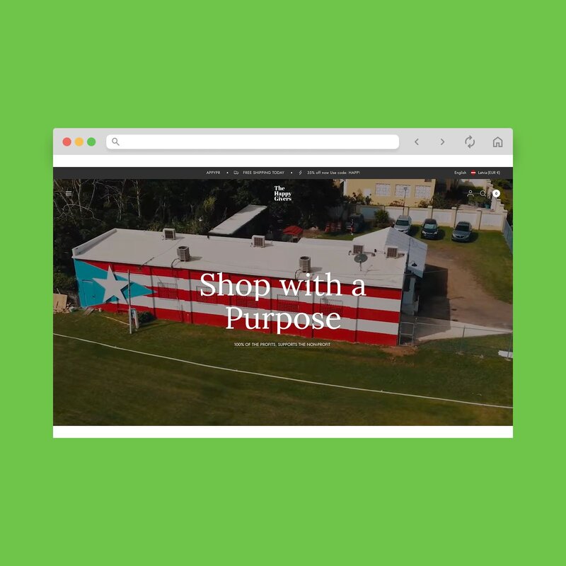 The Happy Givers storefront screenshot mockup.