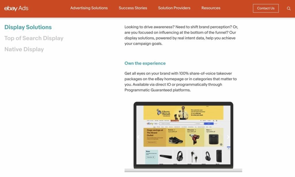 eBay ads page showcasing the "Advertising solutions" section.