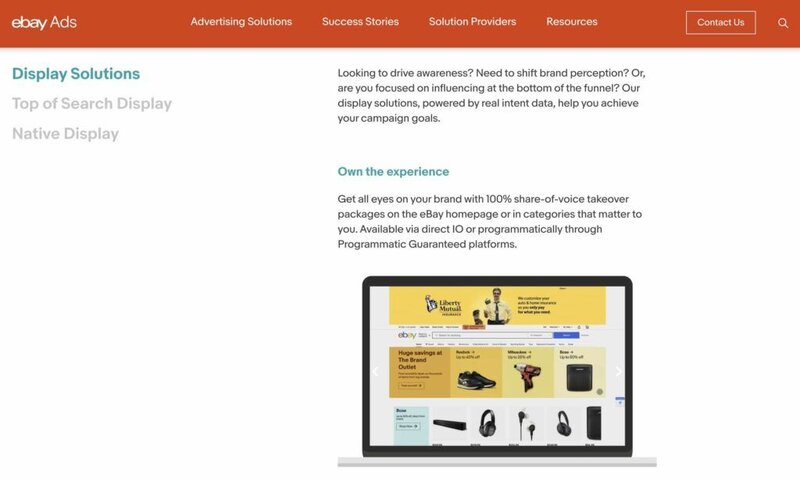 eBay ads page showcasing the "Advertising solutions" section.