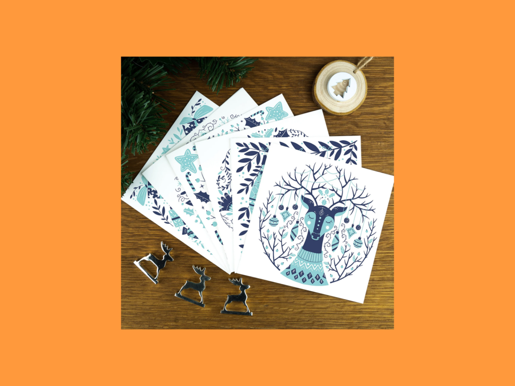 Several illustrated greeting cards.