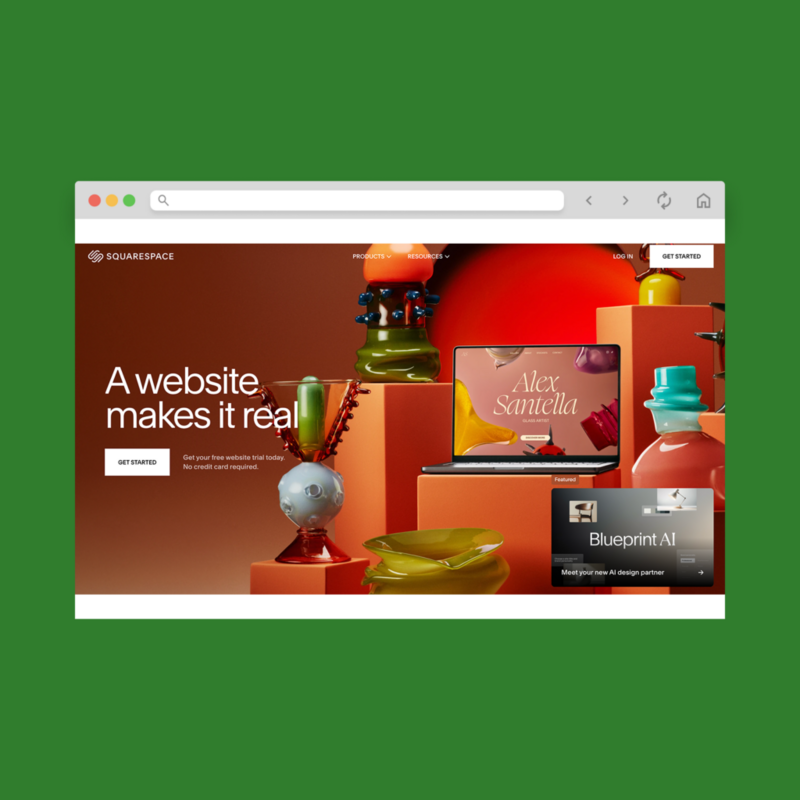A screenshot mockup of Squarespace’s homepage hero section.