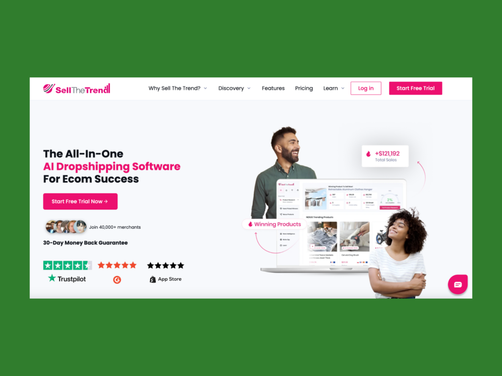 Screenshot of Sell The Trend homepage.