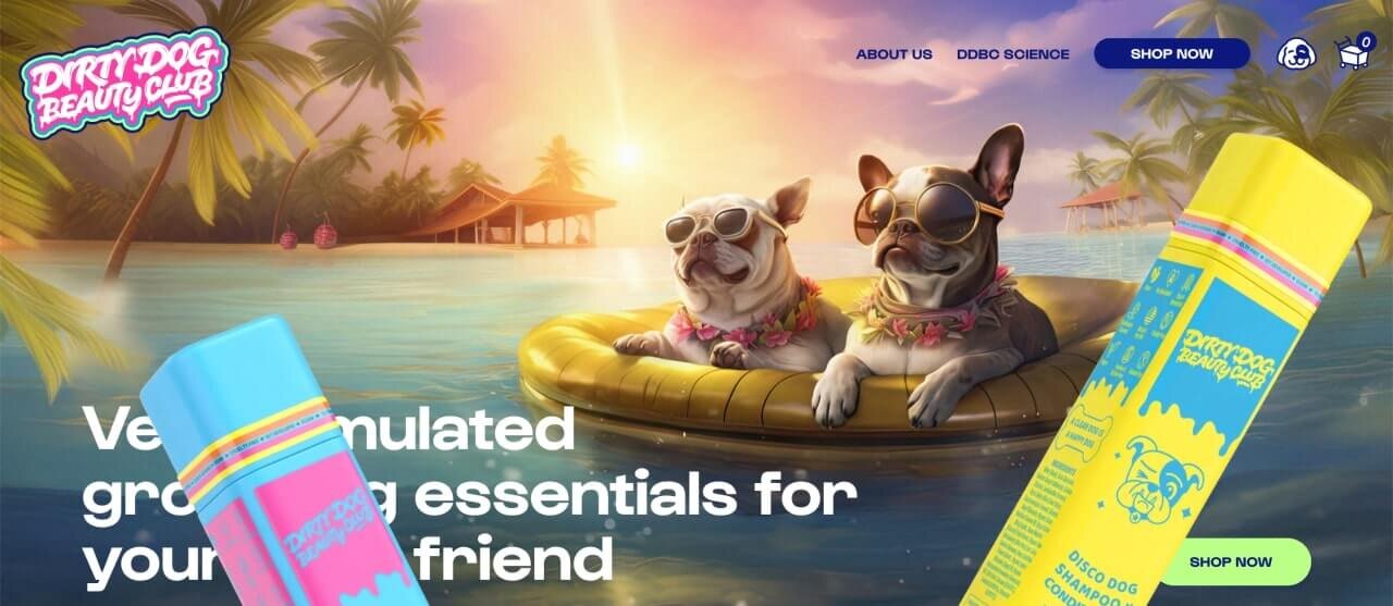 The homepage of the Dirty Dog Beauty Club Shopify store