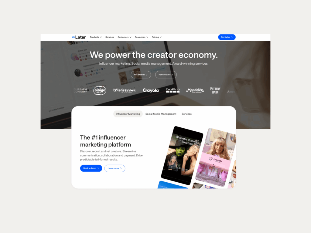 A screenshot of the Later landing page.