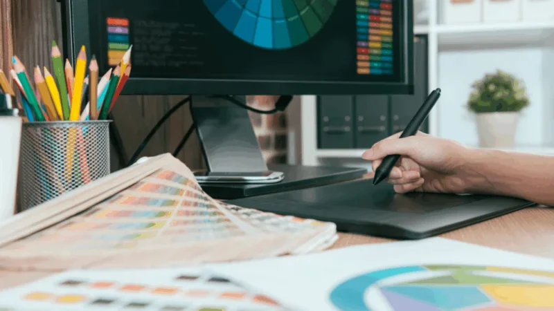 A person using a pad to do graphic design work.