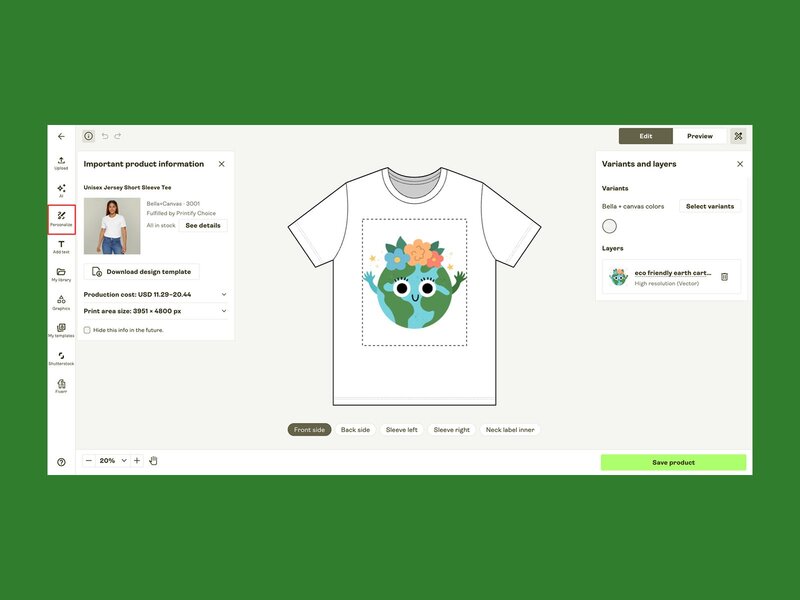 A screenshot mockup showing how to find the personalization tab within Printify’s Product Creator.