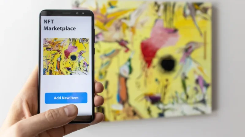 A person taking a picture of an art piece and making it into an NFT art to sell.