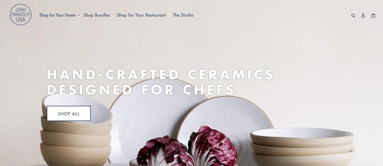 The homepage of the Jono Pandolfi Shopify store