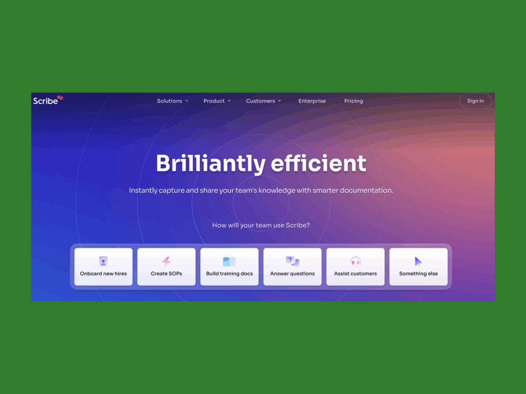 Scribe’s homepage hero section screenshot mockup as an example of a top saas company.