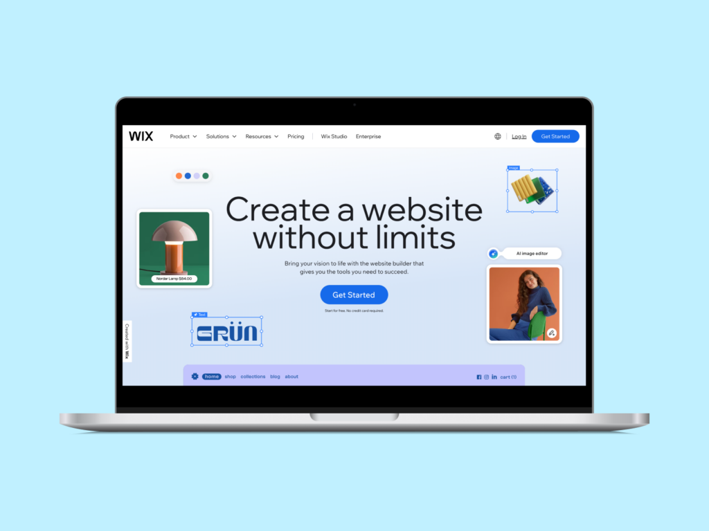A mockup of a laptop with Wix’s homepage on the screen.