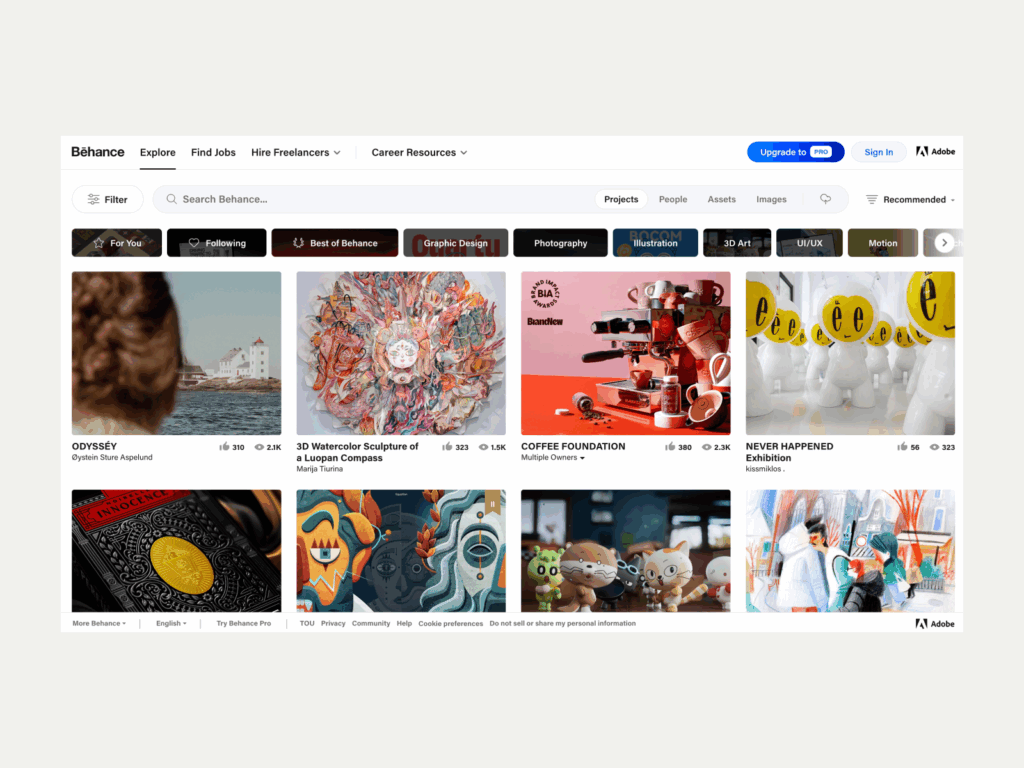 A screenshot of the Behance landing page.