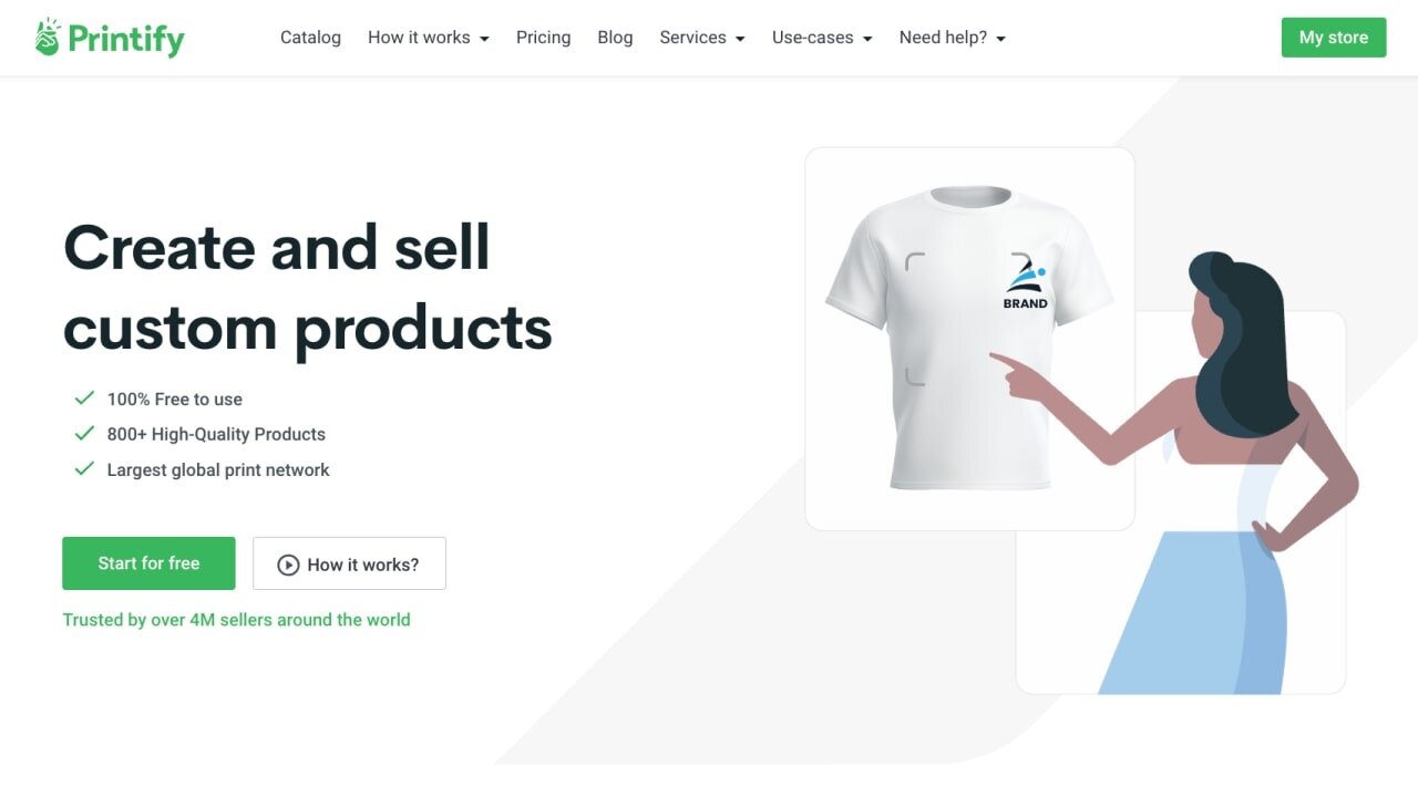 A homepage of Printify website.