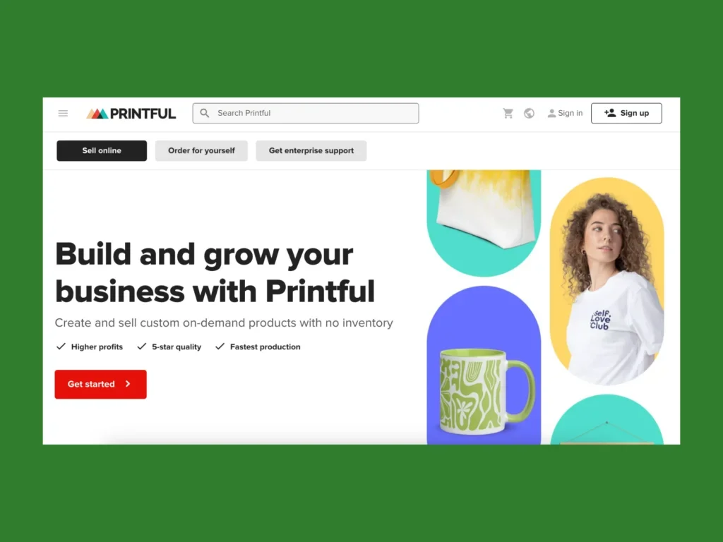 A screenshot of the Printful landing page.