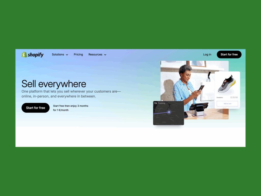 A screenshot of the Shopify landing page.