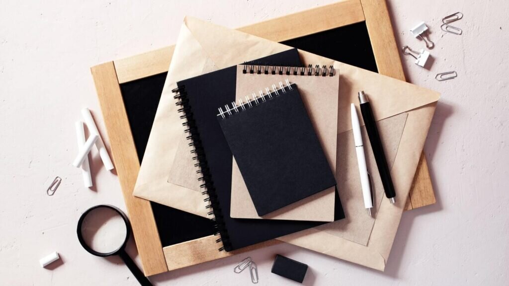A stack of minimalistic office supplies.