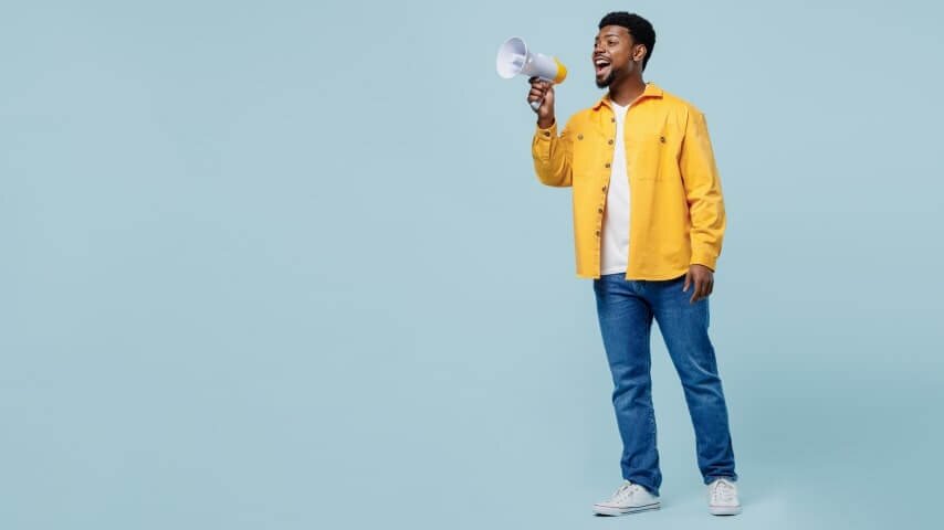 A man speaking through a megaphone.