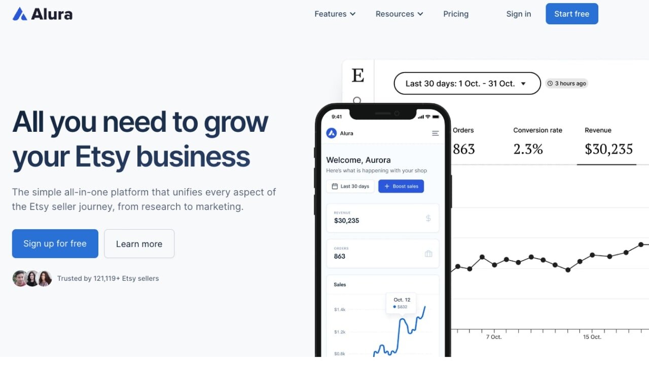 Alura homepage promoting its research and marketing features.
