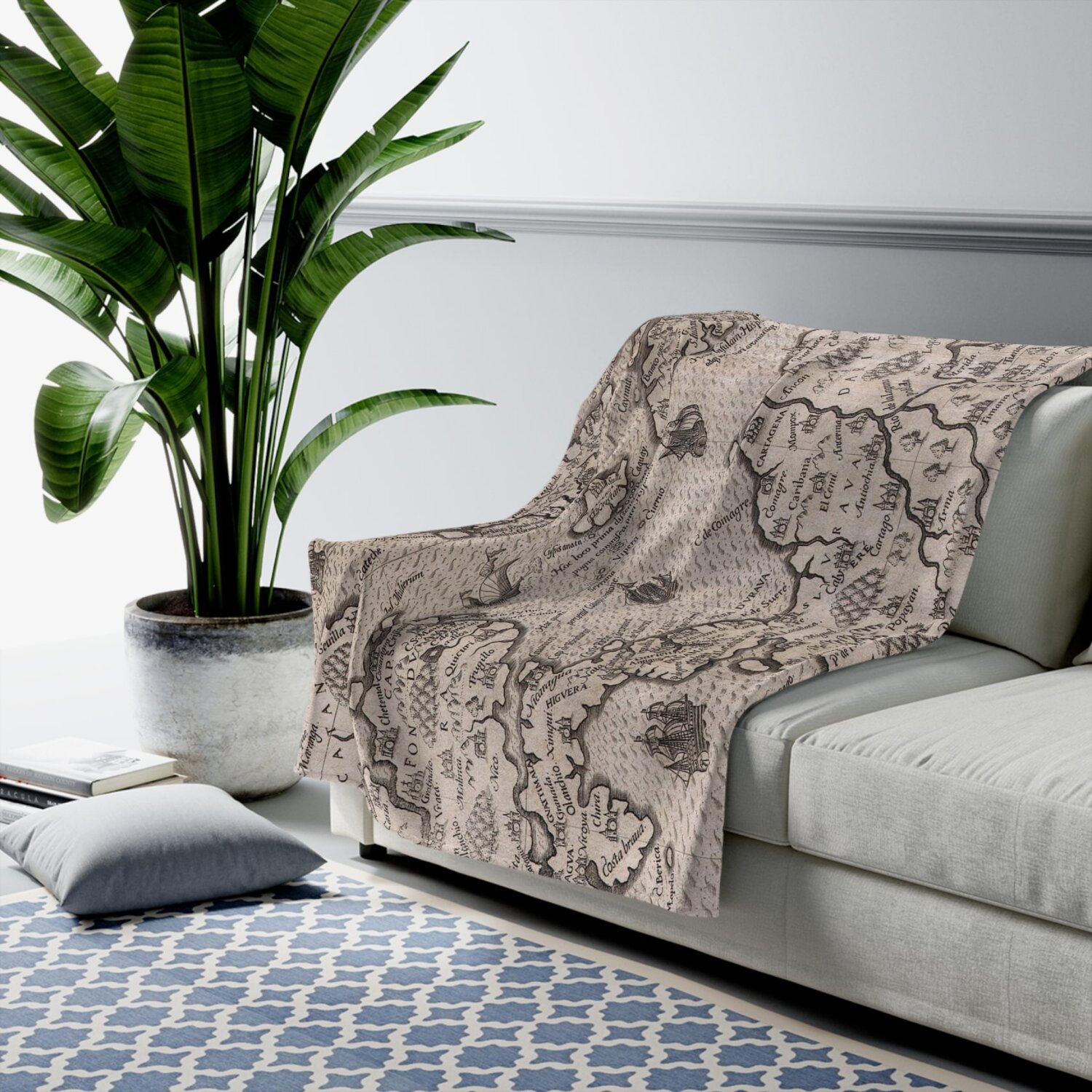 Custom blanket with an old map print.