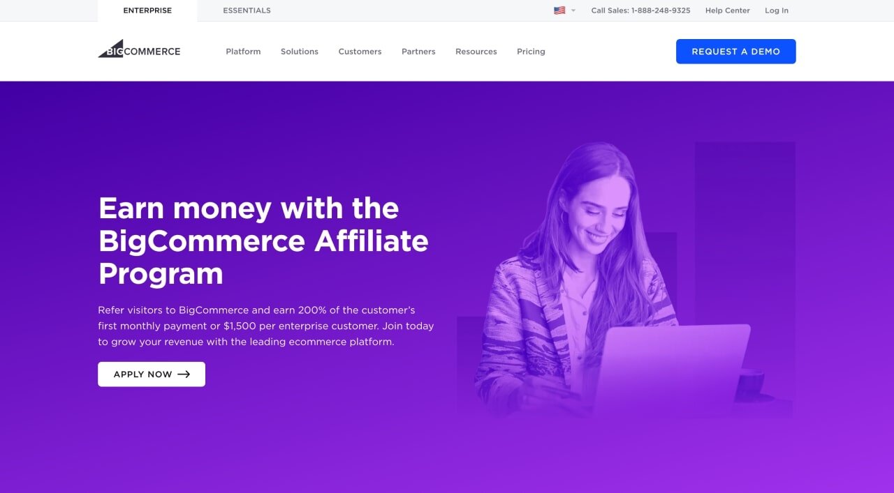 Hero section screenshot of the BigCommerce Affiliate Program page.