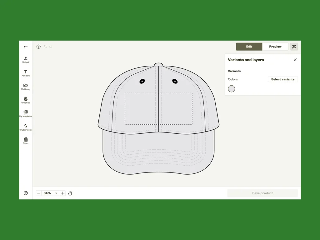 A screenshot of Printify’s Product Creator used to design a hat with a logo.