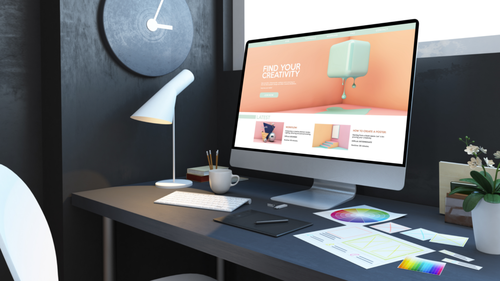 A homepage of a website on a monitor.