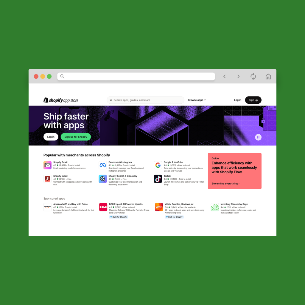 A screenshot mockup of Shopify’s App Store.