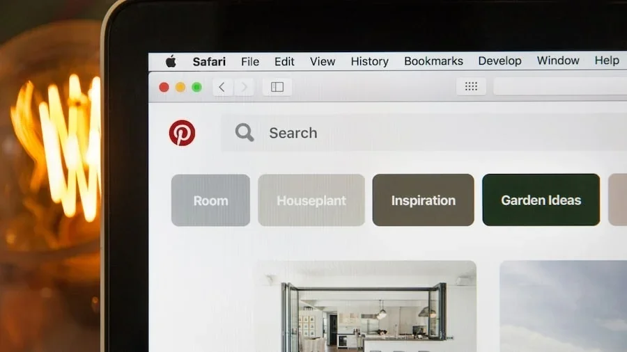 A search bar on Pinterest with some topics below it.