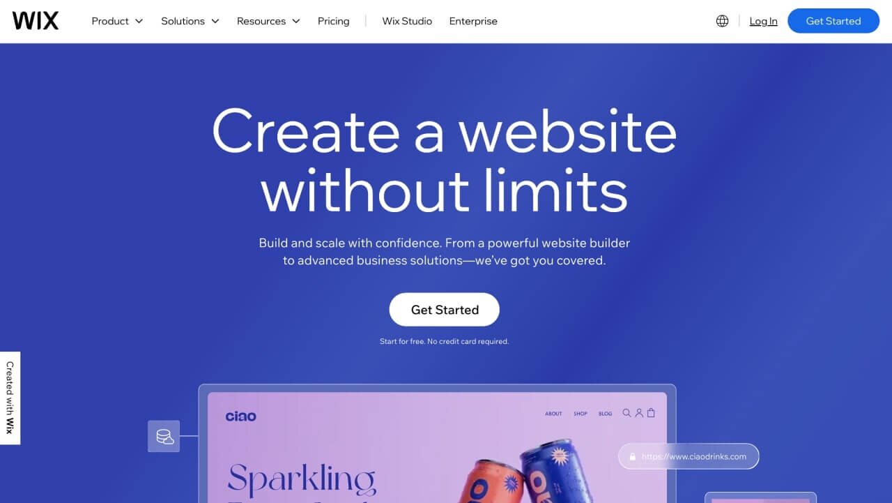 Wix homepage hero section screenshot.