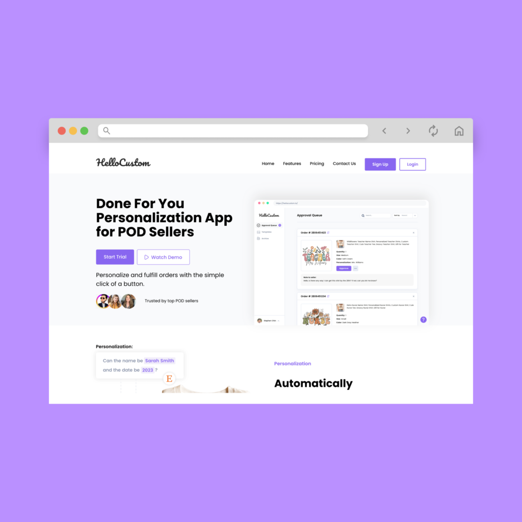 A screenshot of HelloCustom’s homepage hero section.