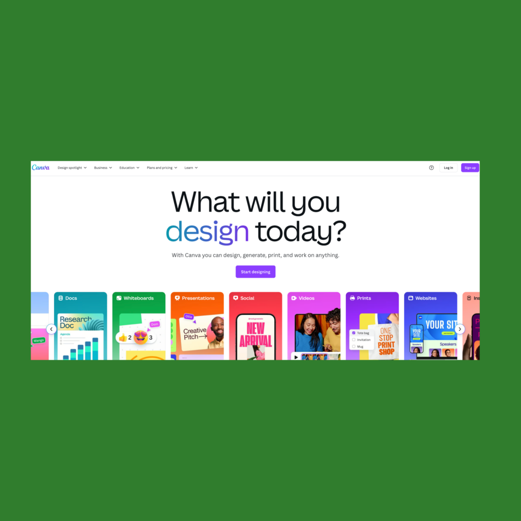 The screenshot of the Canva landing page.