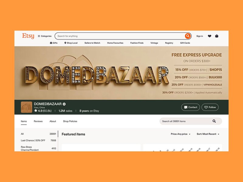 DOMEDBAZAAR’s Etsy shop screenshot mockup.