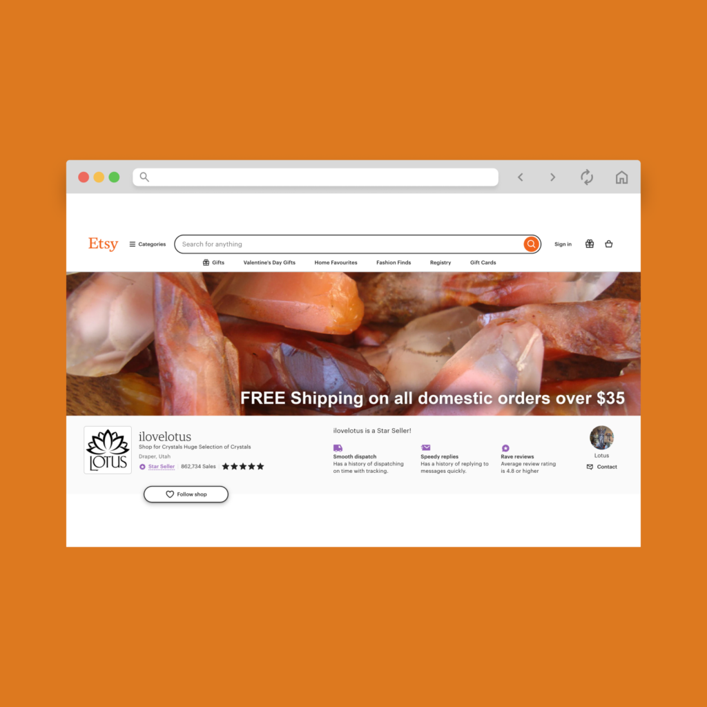 ilovelotus Etsy shop hero section screenshot.