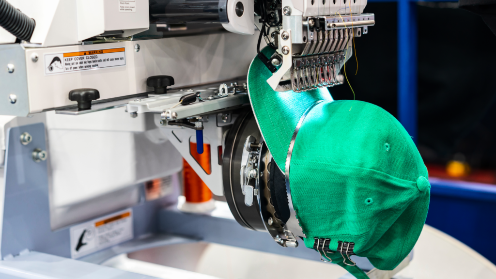 A hat is being embroidered.