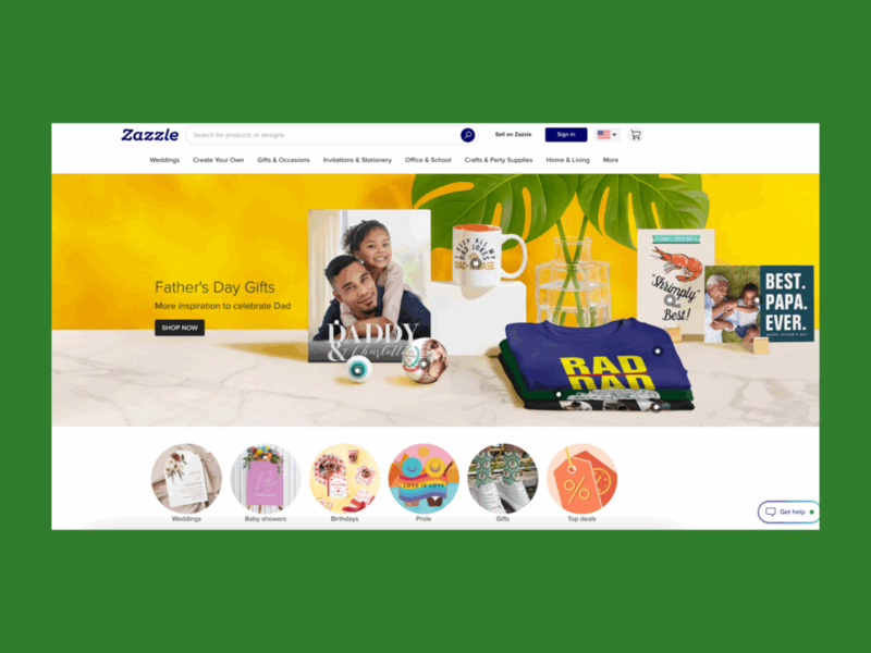A screenshot of the Zazzle landing page.