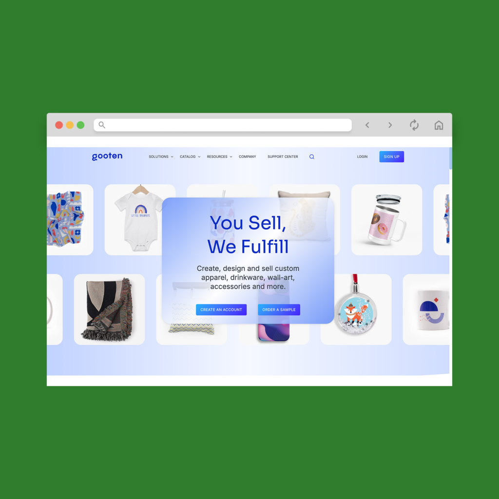 Gooten homepage hero section screenshot mockup.