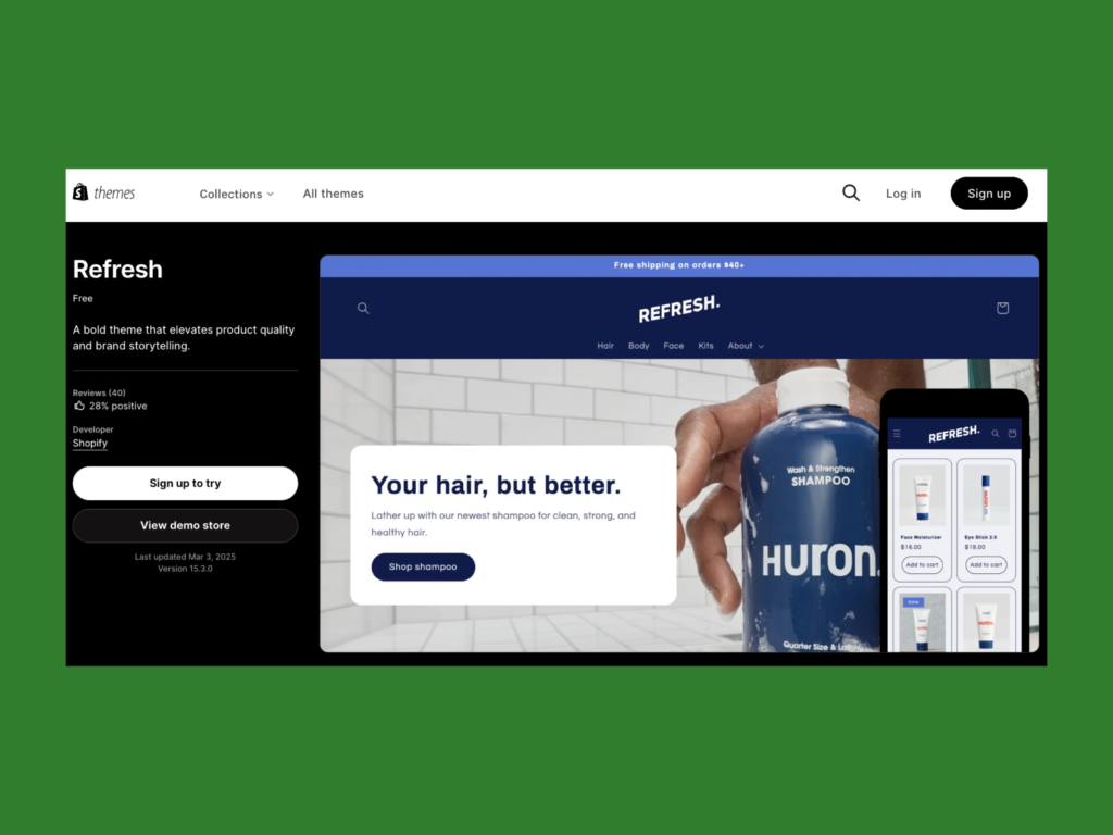 A screenshot of the Refresh theme landing page.