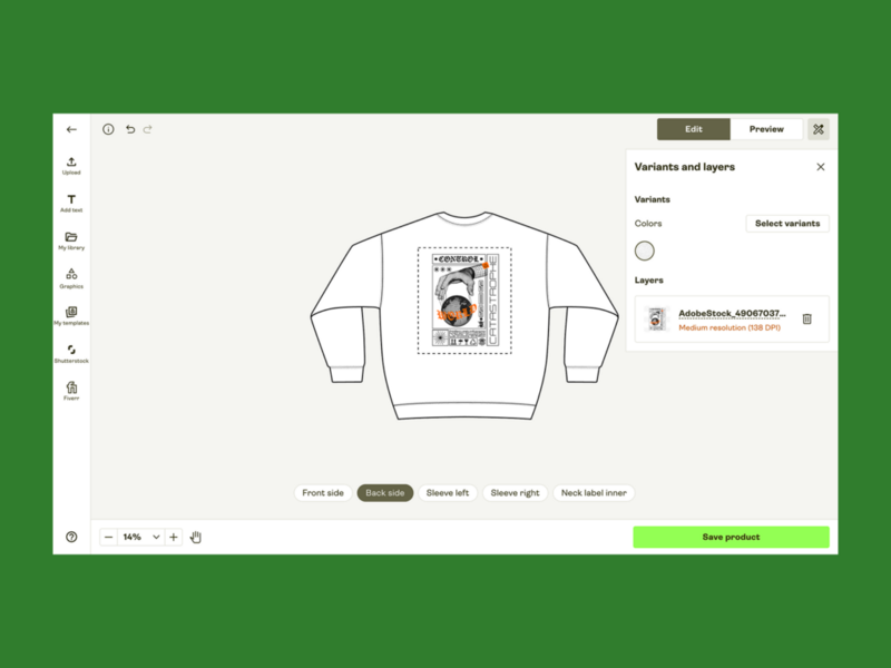 Screenshot mockup showing how to adjust image placement and print location in Printify’s Product Creator.