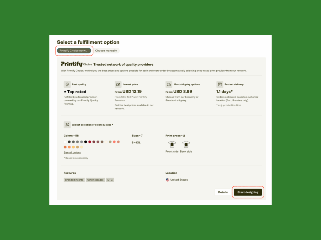 Fulfillment options screenshot.