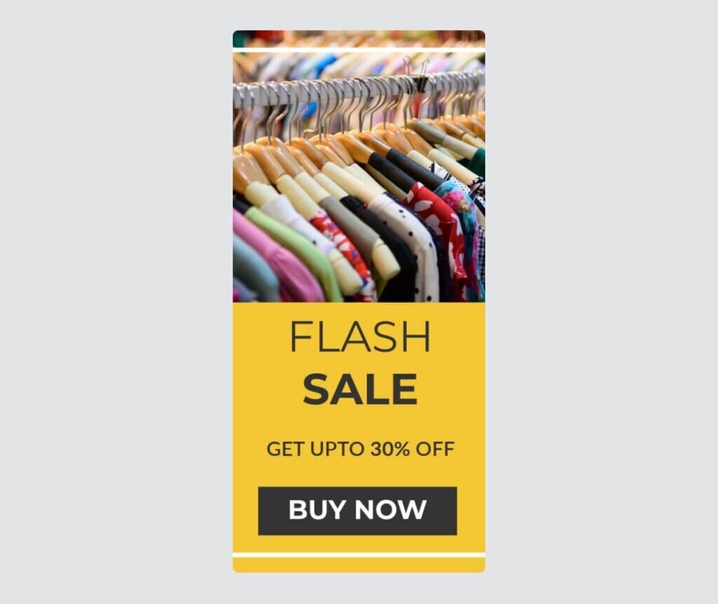 An Instagram Story flash sale template with an image of a clothing rack with call-to-action text below it.