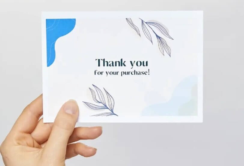 A packaging insert saying “Thank you for your purchase.”