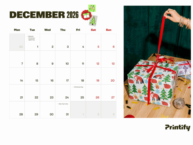eCommerce holiday calendar for 2026 - December.